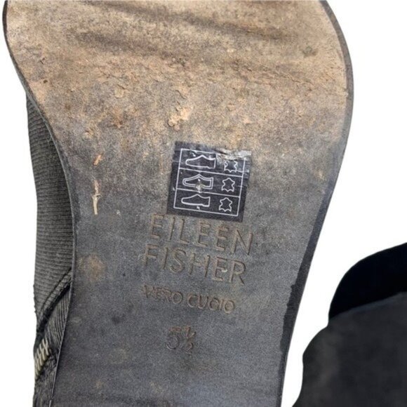Eileen Fisher Murphy Storm Textured Nubuck Black Leather Ankle Booties - Picture 9 of 11